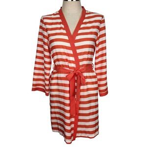 LFV‎ by La Fee Verte Orange White Striped Wrap Robe Short Belted Cover Up